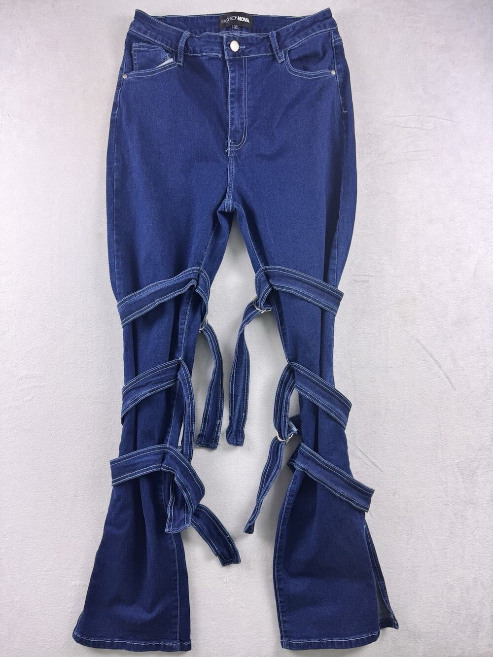 Bondage Strap Jeans Women’s Size 13 Fashion Nova Multi Buckle Leg Wrap Edgy